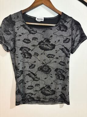 Vintage 90s Western Connection Floral Shimmer Mesh Tee burnout whimsigoth